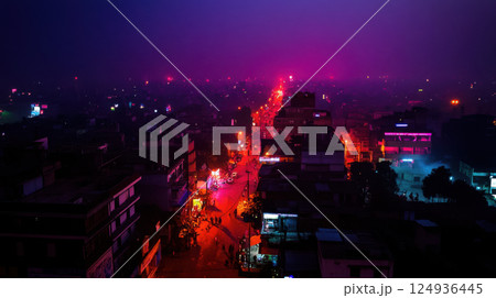 vibrant modern metropolis illuminated by neon lights at night 124936445