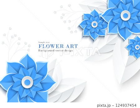 抽象的な青い花(ダリアなど)のペーパークラフト風イラスト|背景素材アートシリーズ 抽象的な青い花(ダリアなど)のペーパークラフト風イラスト|背景素材アートシリーズ 124937454
