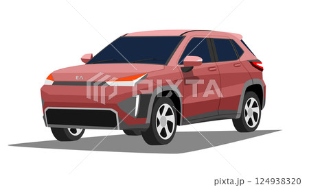 Objec perspective design of EV car site SUV cross over red color. Wih shadow and isolated white background. 124938320