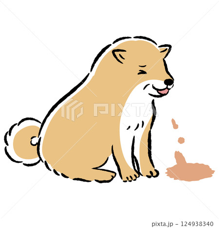 嘔吐するシニア犬の手描きイラスト 嘔吐するシニア犬の手描きイラスト 124938340