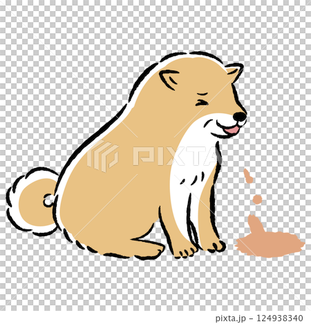 嘔吐するシニア犬の手描きイラスト 嘔吐するシニア犬の手描きイラスト 124938340