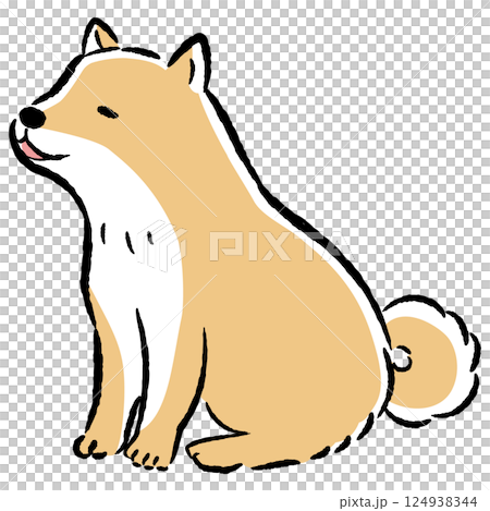 おすわりするのんびりした表情の犬のイラスト おすわりするのんびりした表情の犬のイラスト 124938344