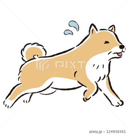 困った表情で逃げるシニア犬のイラスト 124938381