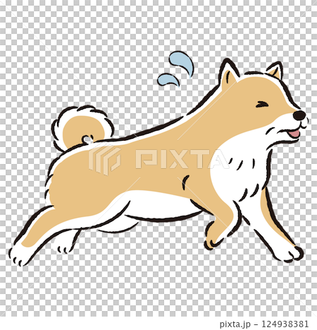 困った表情で逃げるシニア犬のイラスト 124938381