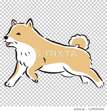 Illustration of a senior dog running away with a troubled expression 124938382