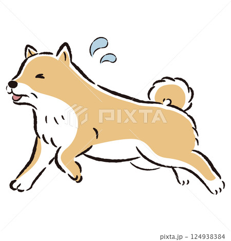 困った表情で逃げるシニア犬のイラスト 124938384