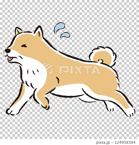 困った表情で逃げるシニア犬のイラスト 124938384