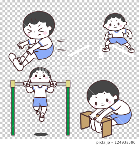 Physical fitness test boy set illustration Physical fitness test boy set illustration 124938390