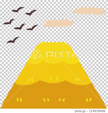 繪本風格秋鳥飛翔三角山插畫 124938406