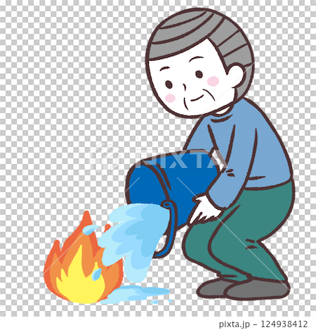 初期消火するシニア男性イラスト 初期消火するシニア男性イラスト 124938412