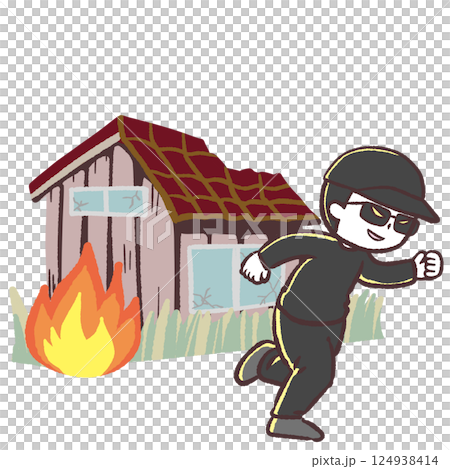 空き家に放火する不審者イラスト 空き家に放火する不審者イラスト 124938414