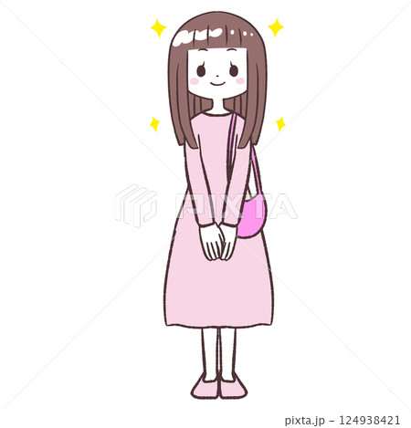 まっすぐ立つキラキラ女子全身イラスト まっすぐ立つキラキラ女子全身イラスト 124938421