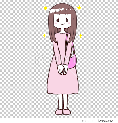Full body illustration of a sparkling girl standing straight 124938421
