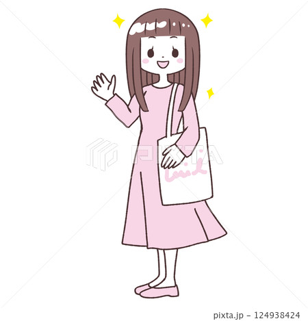 待ち合わせ髪つやつや女子全身イラスト 124938424