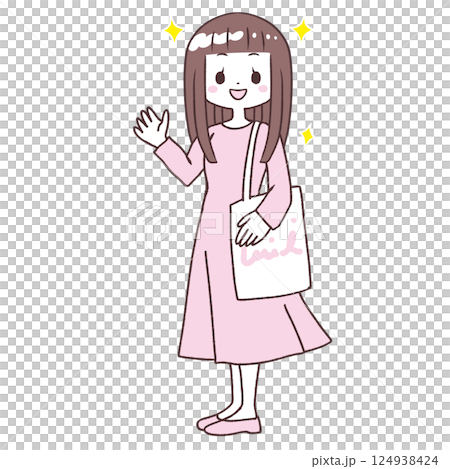 待ち合わせ髪つやつや女子全身イラスト 124938424