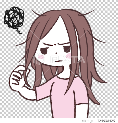 頭髮凌亂的女孩的插圖 124938425
