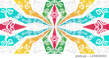 abstract geometric pattern with shapes colorful ethnic patterned isolated white backgrounds for business card template, banner, flyer, covering calendar, web banner, sign, website header, landing page 124938434
