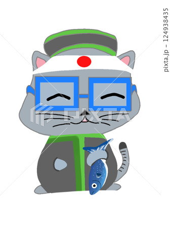 Cat holding fish to cook 124938435