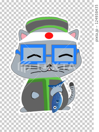 Cat holding fish to cook 124938435