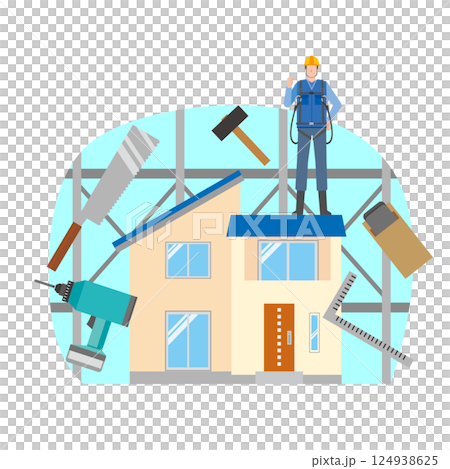 House building and carpenter man 124938625