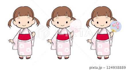 ピンクの浴衣の女の子3パターン 124938889