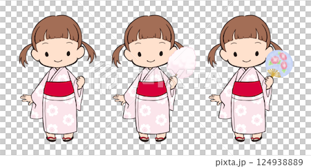 ピンクの浴衣の女の子3パターン 124938889