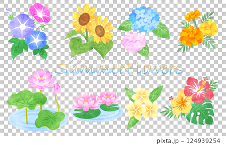 Hand-drawn watercolor summer flower illustration set 124939254