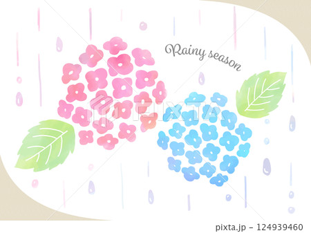 紫陽花と雨のイラスト 124939460