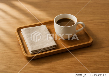 コーヒーとリネンの朝時間 / Morning Coffee and Linen on Tray 124939513