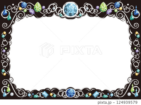 宝石で飾られた横型のフレーム(寒色・白線) 宝石で飾られた横型のフレーム(寒色・白線) 124939579
