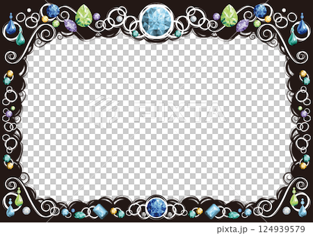 宝石で飾られた横型のフレーム(寒色・白線) 宝石で飾られた横型のフレーム(寒色・白線) 124939579