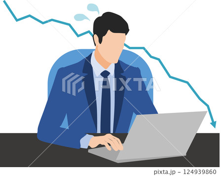 株価暴落して損切をするビジネスマンのイラスト 株価暴落して損切をするビジネスマンのイラスト 124939860