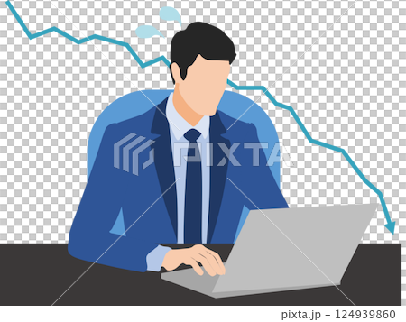 株価暴落して損切をするビジネスマンのイラスト 株価暴落して損切をするビジネスマンのイラスト 124939860