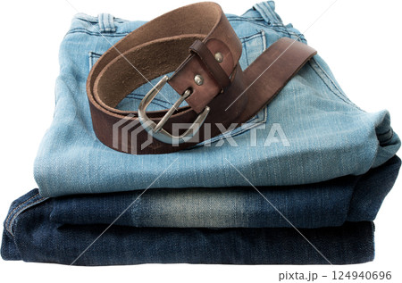 Blue jeans and leather belt. Blue jeans and leather belt. 124940696
