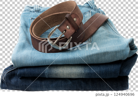 Blue jeans and leather belt. 124940696