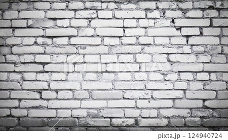古びた白いレンガ壁のテクスチャ - モノクロ調の風合いが美しい傷跡と時間の流れを感じさせる背景素材 古びた白いレンガ壁のテクスチャ - モノクロ調の風合いが美しい傷跡と時間の流れを感じさせる背景素材 124940724