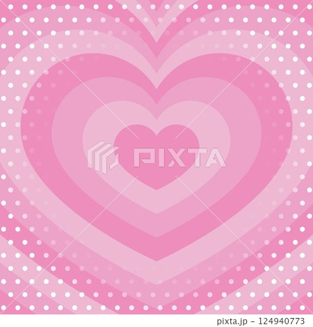 同心状のハートとドットのパターン背景、ポップなデザイン、正方形サイズ 124940773