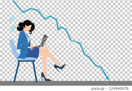 股市崩盤後女商人停損的插圖 股市崩盤後女商人停損的插圖 124940876