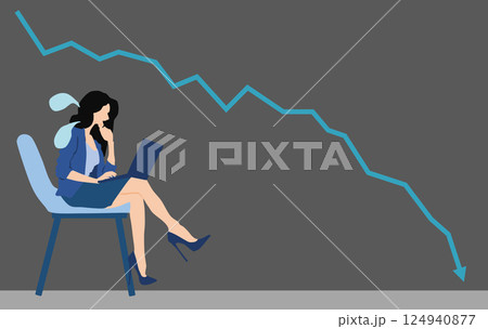 株価暴落して損切をするビジネスウーマンのイラスト 124940877