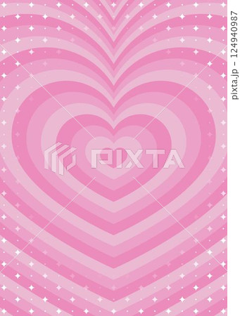 同心状のハートとキラキラのパターン背景、ポップなデザイン、縦向き 124940987