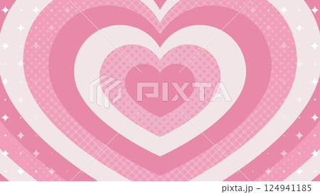 同心状のハートとハーフトーンのドット、キラキラのパターン背景、ポップなデザイン 124941185