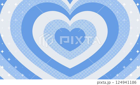 同心状のハートとハーフトーンのドット、キラキラのパターン背景、ポップなデザイン 124941186