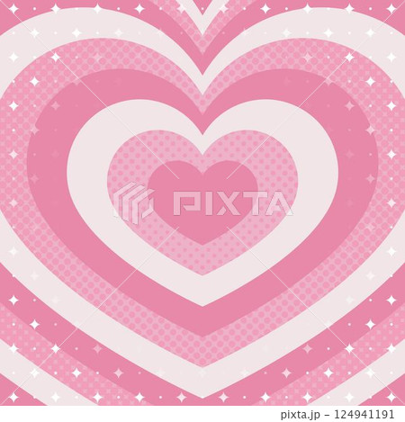 同心状のハートとハーフトーンのドット、キラキラのパターン背景、ポップなデザイン、正方形サイズ 同心状のハートとハーフトーンのドット、キラキラのパターン背景、ポップなデザイン、正方形サイズ 124941191