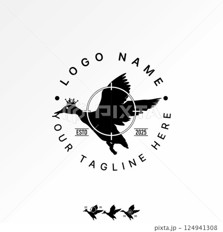 Logo design graphic concept creative premium vector stock image top sell animal crane duck heron swan bird stork fly target hunter fluffy avian crown 124941308