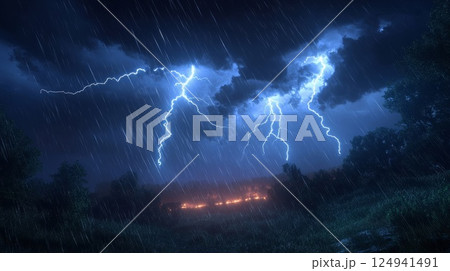 大雨と雷 124941491