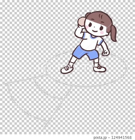 一個女孩丟球的插圖 124941568