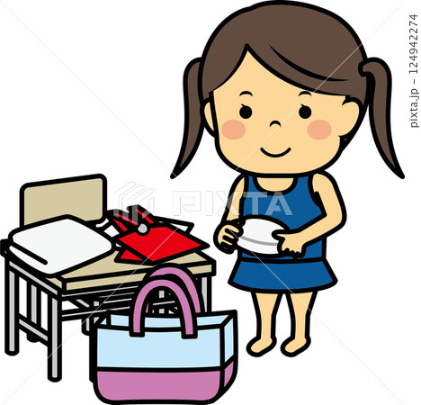 水泳の着替えをする小学生女児 水泳の着替えをする小学生女児 124942274