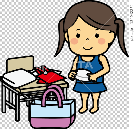 水泳の着替えをする小学生女児 水泳の着替えをする小学生女児 124942274