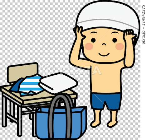 Elementary school boy changing clothes for swimming 124942275