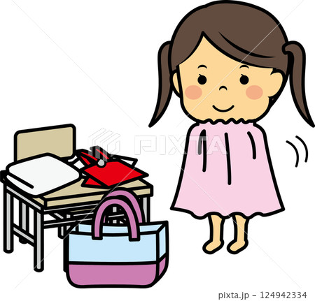 水泳の着替えをする小学生女児 124942334